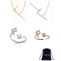 SilverCity Alphabet Silver Gold Necklace and Adjustable Ring Bundle