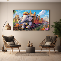 Canvas Wall Art Elephant Express Train BK0090