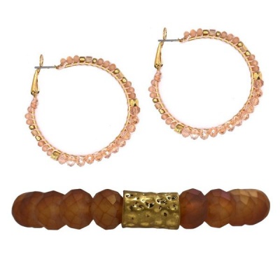 Photo of Lily & Rose Set Of Glass Bead Bracelet&Large Hoop Earring In Apricot Tones