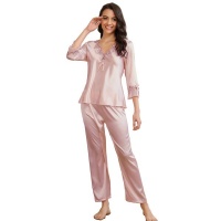 EdenDiva s Quality Long Sleeve Silk Pajama Set Two Piece Set Pink