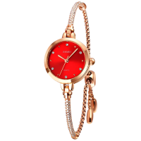 Skmei Thin Premium Crystal Accented Womans Watch Red Edition