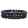 Matte Black Agate Bead Crown Charm Bracelet Set Photo