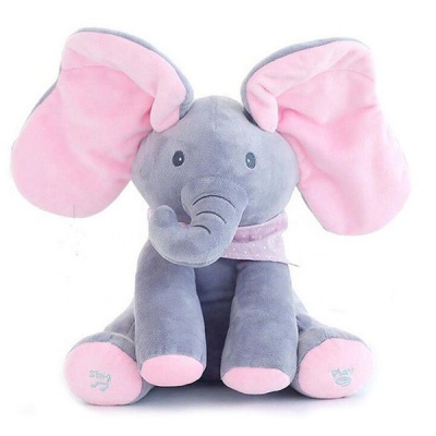 Music Singing Elephant Plush Toy Grey and Pink