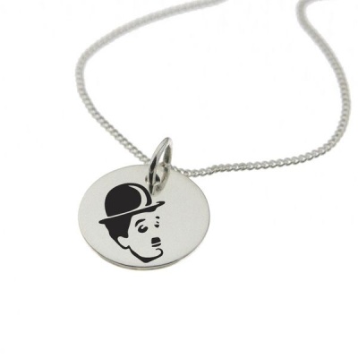 Photo of NineToFive by Swish Silver Charlie Chaplin Necklace with 'Life can be Wonderful' Engraved on the Back