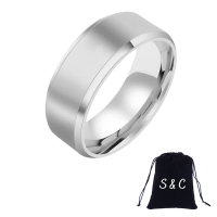 S C S C Minimalist Stainless Steel Silver Ring With S C Drawstring Pouch