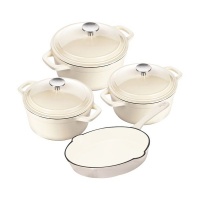 DH New Design Dutch Pot Cookware Sets Cast Iron 7 Piece Creamy White
