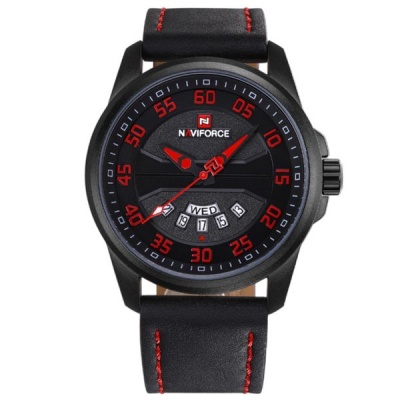 NAVIFORCE Mens Casual Ignite Leather Anaglogue Sports Wrist Watch