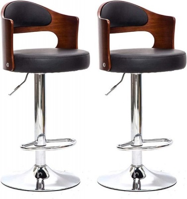 Adjustable Bar Stool Chair with Metal Height and Leather Wood