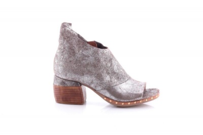 Photo of Women's silver grey leather block heel sandal
