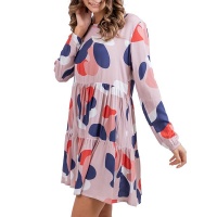 Holmes Brothers HBW061AA Printed Flare Ls Tunic Pink Bubbles