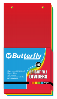 Photo of Butterfly Mixed File Divider 120Mm X 230Mm Bright Board - Pack of 100