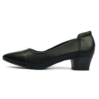Photo of UB Corporate Leather Pointed Low Block Heel - Black
