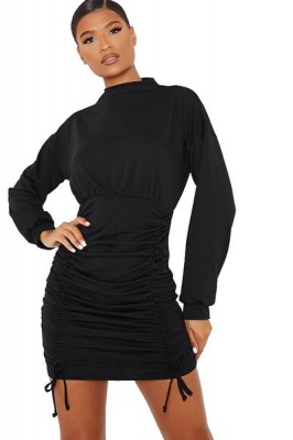 Photo of I Saw it First - Ladies Black Ruched Bodycon High Neck Sweater Dess