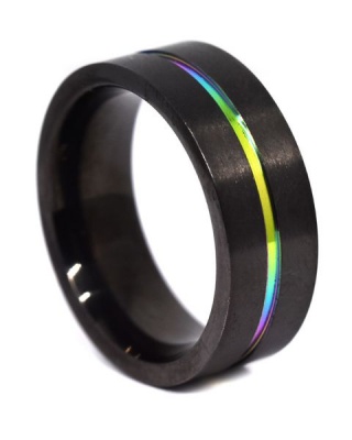 Photo of Androgyny rainbow line in black steel ring