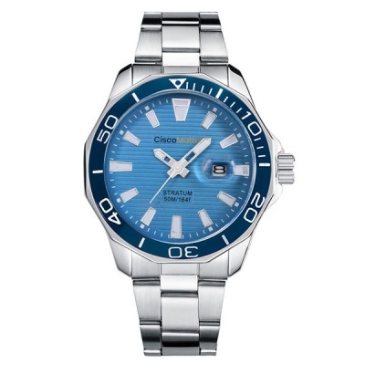 CiscoMatteo Ocean Blue Mens 43mm Stainless Steel Link Watch