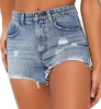 I Saw it First - Ladies Mid Wash High Waisted Bust Hem Denim Shorts Photo