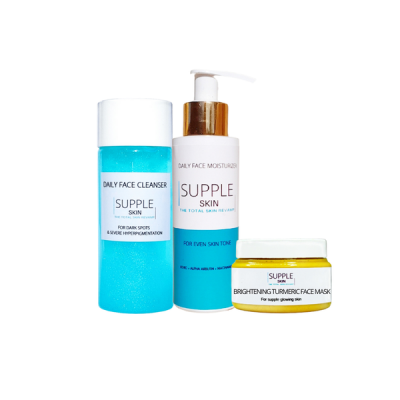 Basic skin routine kit for clear bright even glowing skin Supple skin