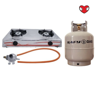 SAFY 9kg Gas Cylinder Grey and 2 Burner Stainless Steel Gas Stove