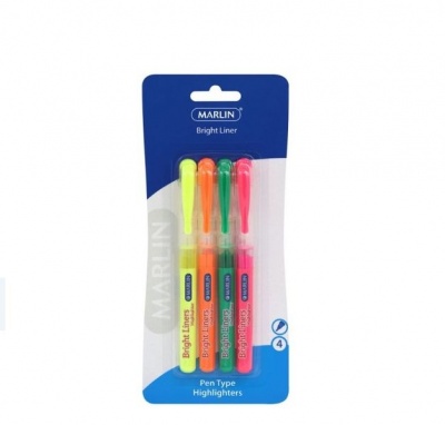 Marlin Set Of 4 Bright Liners Pen Type Highlighter