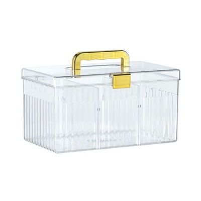 Multi purppose Storage Box Clear First Aid Kit Box with Lid Gold Handle