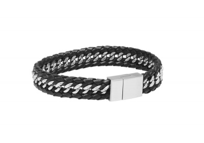 Photo of Art Jewellers - Stainless Steel & Leather Gent's Broad Bracelet