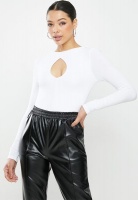 Womens Missguided Ribbed Keyhole Front Bodysuit White