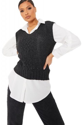 Photo of I Saw it First - Ladies Charcoal Cable Knit Sleeveless Vest