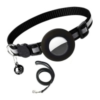 Airtag Cat Collar and Leash Reflective Kitten Collar with Holder and Bell