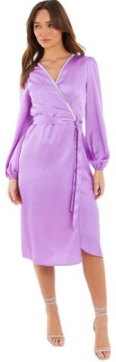 Quiz Ladies Purple Satin Embellsihed Wrap Midi Dress