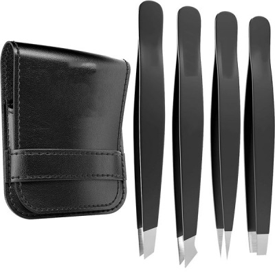 Photo of 4 Pieces Professional Stainless Steel Slant Tip Eyebrow Tweezers Kit