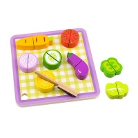 TookyToy Pretend Play Wooden Cutting Vegetables Toy Set 18 Pieces