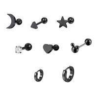 Bigfive Moon Star Black Stud Earrings With Hoop Earrings Set
