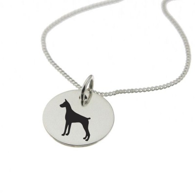Photo of Doberman Dog Silhouette Sterling Silver Necklace with Chain