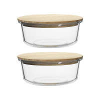 400ml Heat Resistant Round Food Storage Container with Bamboo Lid 2 Pack