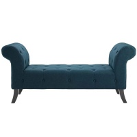Decorist Home Gallery Evince Teal Button Tufted Accent Upholstered Fabric Bench