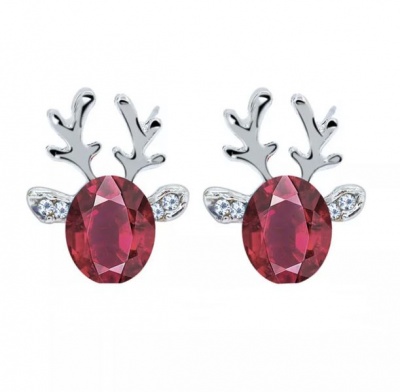 Photo of SilverCity Christmas Gift - Rudolf Antlers Stud Earrings - Ruby Red