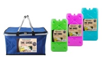 Blue Cooler Bags With Handles Nylon 46x28x22cm 3 Piece Ice Brick Boards 25x14cm