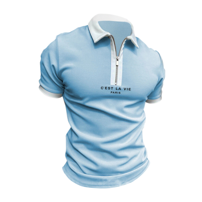 Men Polo Shirt With Short Sleeve And Letter Print T shirt Blue