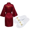 Bridal Satin Robe with Gold Glitter and Slippers for Wedding Day -Navy Blue Photo