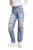 I Saw it First - Ladies Mid Wash Super Distressed Wide Leg Jean Photo