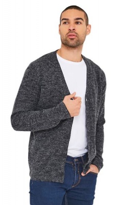 Photo of I Saw it First - Mens Grey Marl Button Front Grandad Cardigan