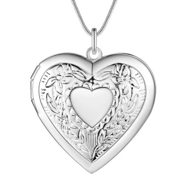 Photo of Lucky Silver Silver Designer Locket Necklace with Heart Filigree Motive