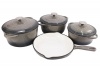 Delicate 7 Piece Cast Iron Dutch Oven Cookware Pot & Stout Pan Set Charcoal Photo