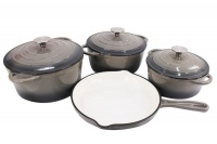 Delicate 7 Piece Cast Iron Dutch Oven Cookware Pot Stout Pan Set Charcoal