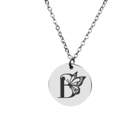 Stainless Steel Butterfly Initial B Necklace