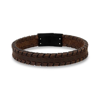 Photo of 12mm Brown Tire Track Leather Bracelet 7.5"