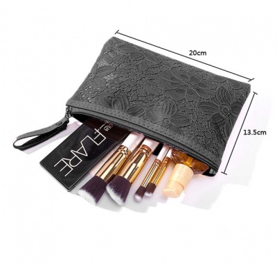 Photo of 3 Piece Woman Bride Lace Cosmetic Bag Toiletry Bag-Black