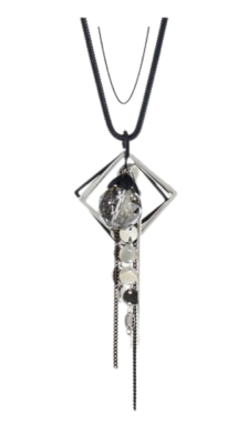 Photo of YALLI - Sequines Tassel Necklace and Crystal Pendant - Silver