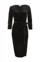 Quiz Ladies Black Velvet Glitter Midi Wrap Dress