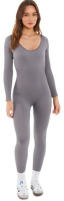 Quiz Ladies Grey Ribbed Long Sleeve Jumpsuit